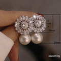 Floral Cluster Pearl Drop Earrings In Three Metal Finishes view 5