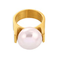 Large Shell Pearl Statement Ring Wide Metal Band Style view 5