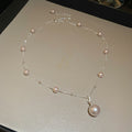 Silver Pearl Station Necklace Large Round Drop Pendant view 6