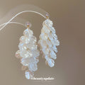 Long White Shell Like Cluster Drop Earrings With Gold Tone Links view 2