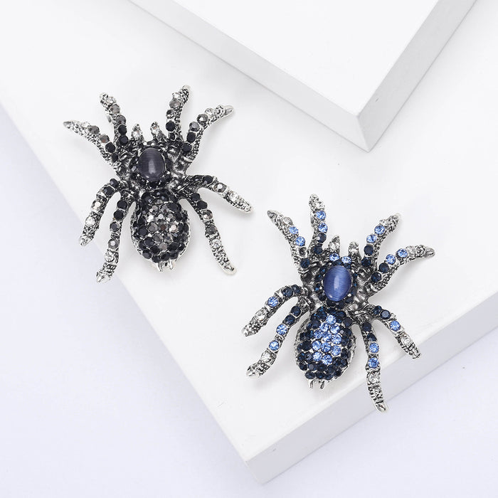Crystal Spider Brooch With Faceted Crystals And Polished Metal Details