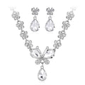 Black Silver Tone Flower Crystal Metal Necklace and Earring Set view 6