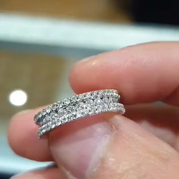White Gold Tone Double Row Pave Clear Crystal Band Ring