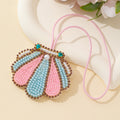 Beaded Rhinestone Scallop Shell Pendant Necklace Pink Mint view 3