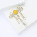 Gold Crystal Bow Brooch Yellow Cabochon Leaf Tassel Drops view 4