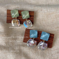 Ice Green Square Stud Earrings Clear Iridescent Drop view 1