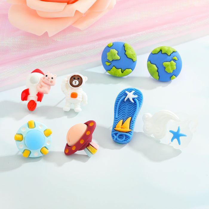 Mismatched Space Theme Stud Earrings in Four Playful Pair Designs