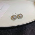 Gray Pearl Round Stud Earrings in Four Sizes With Metal Details view 8