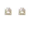 Gold Square Mabe Pearl Stud Earrings Curb Chain Frame view 5