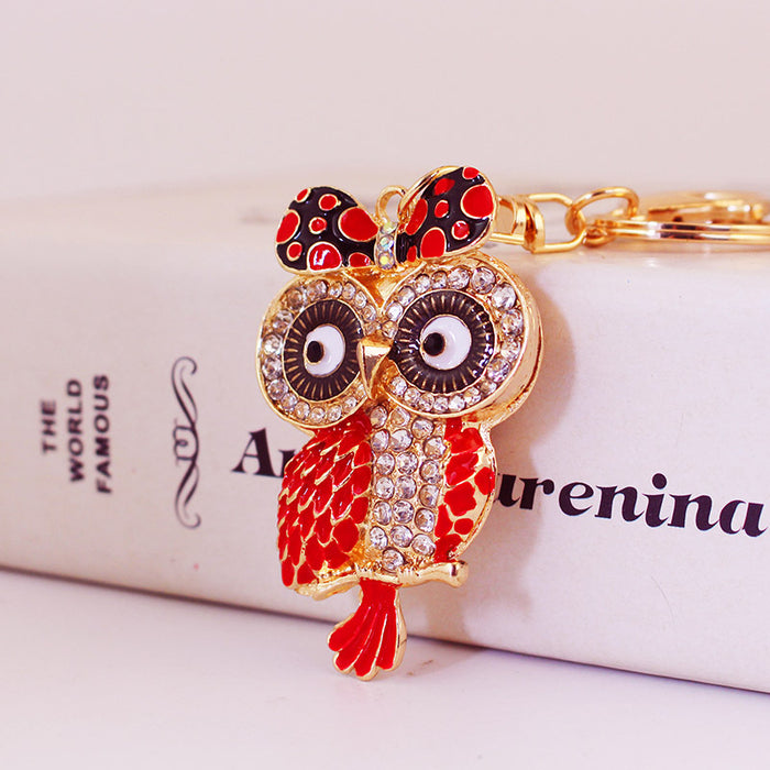 Cute Rhinestone Owl with Bow Car Keychain Bag Charm