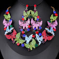 Black Silver Tone Butterfly Crystal Five Designs Metal Necklace and Earring Set view 10