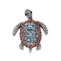 Red Silver Tone Sea Turtle Crystal Two Designs Metal Brooch Pin view 1