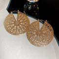 Gold Tone Filigree Oversized Round Disc Statement Earrings view 6