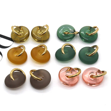 Gold Tone Frosted and Transparent Donut Hoop Earrings
