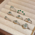 Silver Green Round Cabochon Open Rings Two CZ Styles view 2