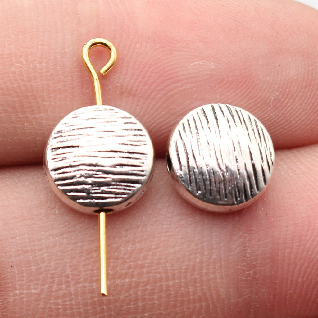 10x10x5.2mm 1.8g Multicolor Zinc Alloy Wood Grain Flat Round Loose Metal Beads for Bracelet Necklace DIY