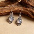 Milky White Round Cabochon Silver Tone Hook Earrings view 3