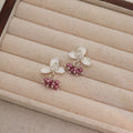 White and Blue Flower Bead Cluster Dangle Stud Earrings view 3