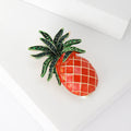 Orange Enamel Pineapple Brooch with Green Crystal Leaves view 3