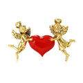 Red Heart And Cherub Brooch in Antique Silver or Gold Tone view 1