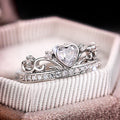 Silver Tone Heart Crown Clear CZ Filigree Band Ring view 3
