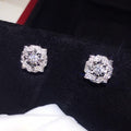 Silver Flower Scalloped Halo Clear CZ Stud Earrings Metal view 3