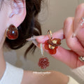 Brown Floral Drop Earrings With Crystal Stud Details view 2