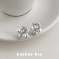 Silver Tone Ball Pearl And Clear Stone Flower Cluster Stud Earrings view 3
