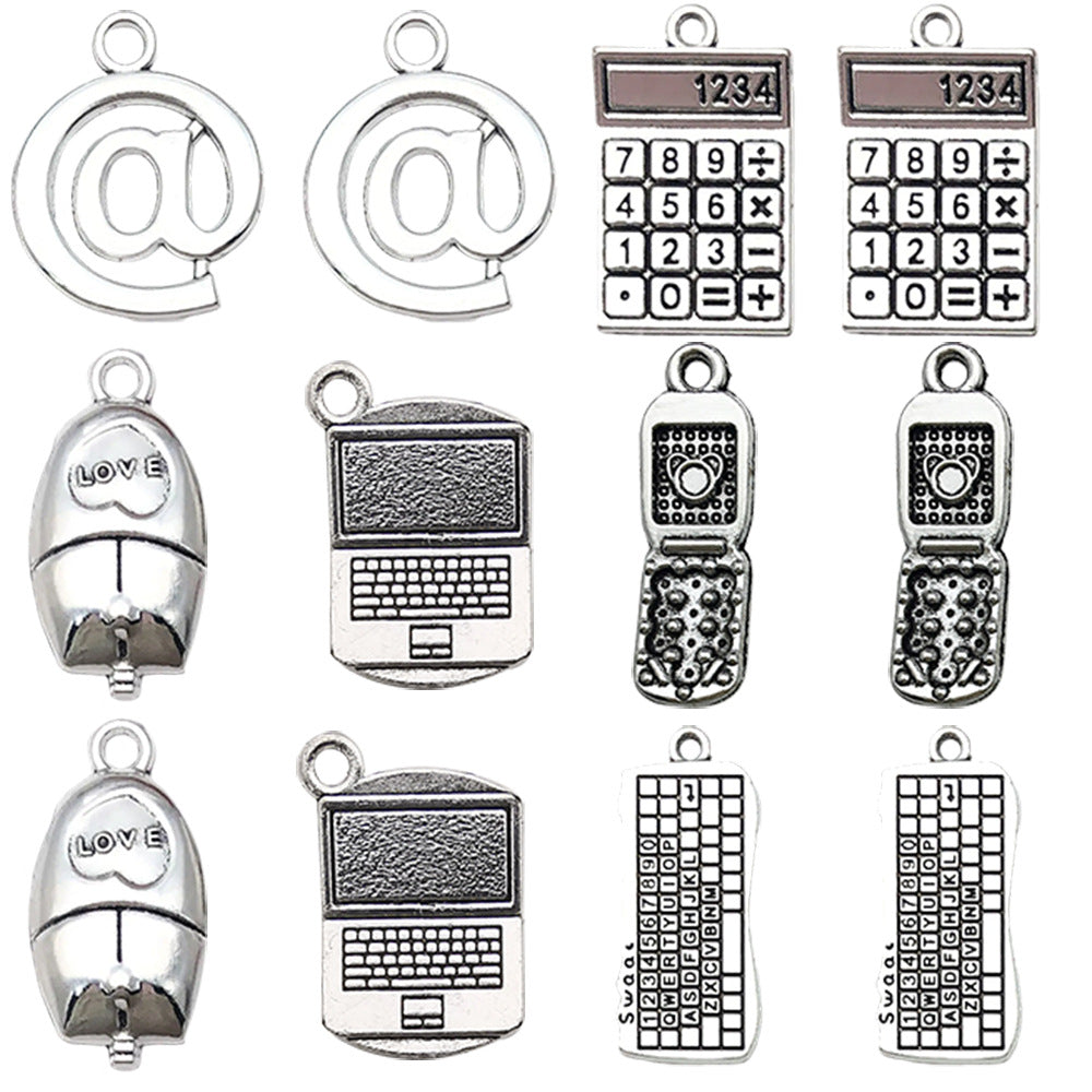 Antique Silver Zinc Alloy Calculator Computer Keyboard Charm Pendants for DIY Jewelry