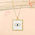 Gold Tone Textured Square Evil Eye Pendant Necklaces in Five Colors view 8