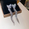Crystal Bow Chain Tassel Stud Earrings Fashion Jewelry Accessory view 6