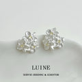 Matte Silver Triple Flower Pale Yellow Stone Stud Earrings view 4