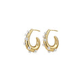 Gold Tone Chunky Hoop Earrings With White Pearl Border Accents view 5