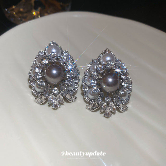 Silver Crystal Pearl Teardrop Stud Earrings Decorative Jewelry Design
