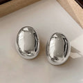 Polished Oval Dome Stud Earrings Gold Silver Mirror Finish view 5