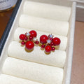 Red Beaded Floral Drop Stud Earrings in Two Designs view 7