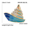 Blue Enamel Cruise Ship Brooch With Clear Crystal Cabins view 6