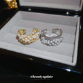 Pearl Like Cluster And Crystal Wide Open Ring In Silver Or Gold Tone view 4