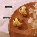 Hollow Chunky C-Shape Stud Earrings Gold Steel Pair view 2