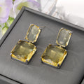 Gold Tone Double Rectangle Faceted Crystal Drop Stud Earrings view 3