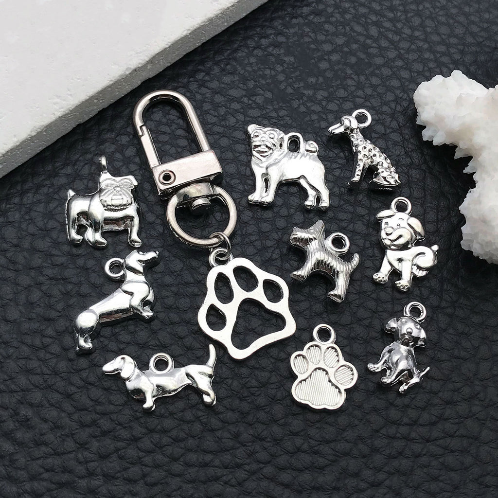 Bright Silver Zinc Alloy Dog Paw Pet Charm Pendant for DIY Necklace Earrings