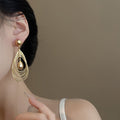 Gold Layered Open Teardrop Earrings with Round Stud Tops view 4