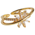 Gold Tone Double Band Clear Stone Starburst Open Ring view 5