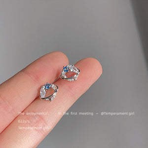 Silver Tone Clear Stone Openwork Stud Earrings With Aqua Accents