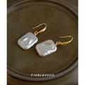 Gold Hook Square Baroque Pearl Drop Earrings Iridescent view 3