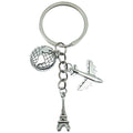 Antique Silver Airplane Globe and Eiffel Tower Travel Charm Keychain view 5