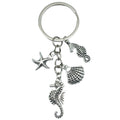 Antique Silver Seahorse Starfish and Shell Ocean Charm Keychain view 5
