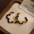 Blue Brown Amber and Cream Wavy Flower Shaped Hoop Earrings view 7