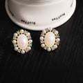 Iridescent Oval Pearl Look Clear Stone Halo Earrings view 3