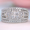 Silver Tone Wide Square Cluster Multi Row Pave Finger Ring view 1